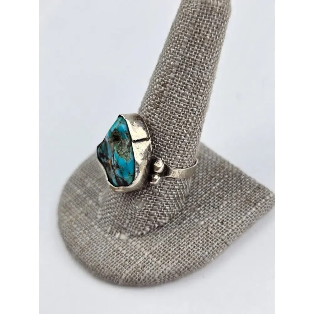 Vintage Navajo Odd Shaped Turquoise Nugget ring size 10.5 handmade unsigned